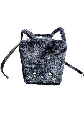 Fuzzy Black Cat Backpack With Adjustable Straps & Plush Design For Kids & Teens